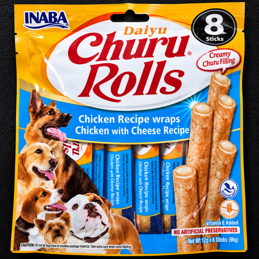 Rolls 8x12 g, Hühnchen Wraps mit Käse (96 g) - Churu